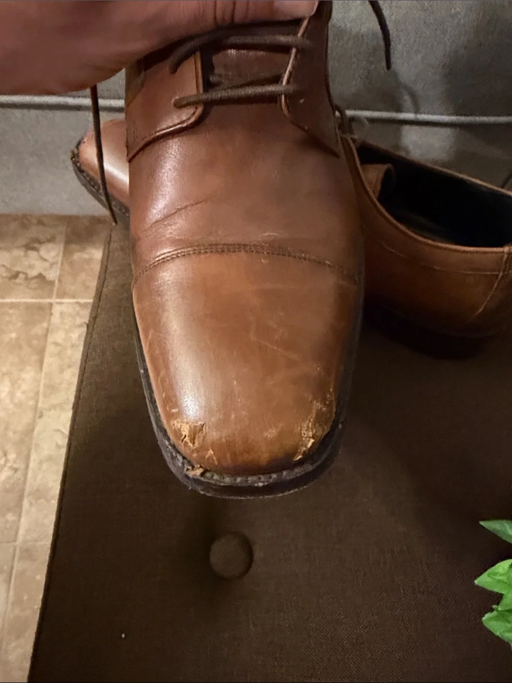 Men's Tan Leather Cap-Toe Derby Shoes - Unbranded